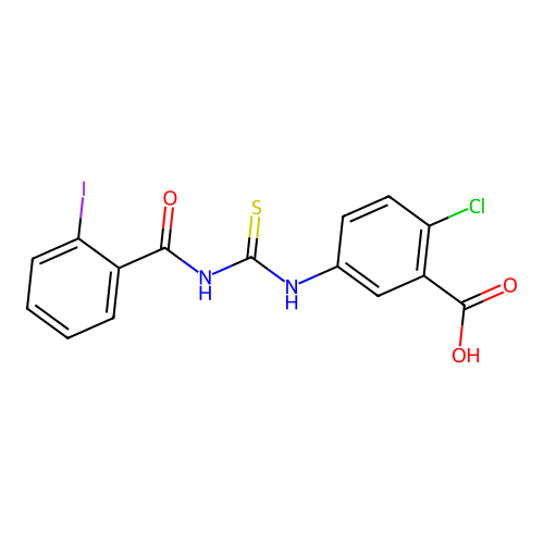 2-Chloro-5-({[(2-iodobenzoyl)amino]carbonothioyl}amino)benzoic acid structure