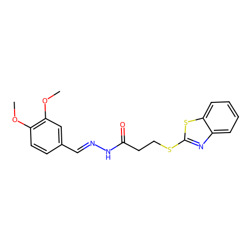 (E)-3-(benzo[d]thiazol-2-ylthio)-N'-(3,4-dimethoxybenzylidene)propanehydrazide structure