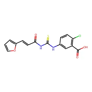 2-chloro-5-({[(2E)-3-(furan-2-yl)prop-2-enoyl]carbamothioyl}amino)benzoic acid structure