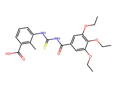 2-Methyl-3-(3-(3,4,5-triethoxybenzoyl)thioureido)benzoic acid structure