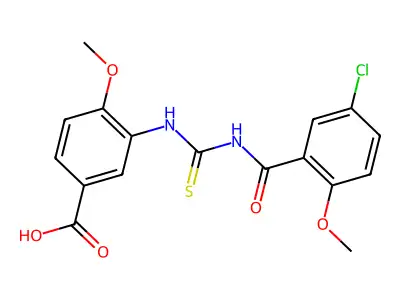 3-(3-(5-chloro-2-methoxybenzoyl)thioureido)-4-methoxybenzoic acid structure