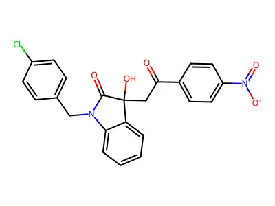 1-[(4-Chlorophenyl)methyl]-3-hydroxy-3-[2-(4-nitrophenyl)-2-oxoethyl]indol-2-one structure