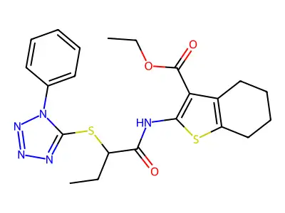 ETHYL 2-({2-[(1-PHENYL-1H-1,2,3,4-TETRAAZOL-5-YL)SULFANYL]BUTANOYL}AMINO)-4,5,6,7-TETRAHYDRO-1-BENZOTHIOPHENE-3-CARBOXYLATE structure