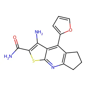3-amino-4-(furan-2-yl)-6,7-dihydro-5H-cyclopenta[b]thieno[3,2-e]pyridine-2-carboxamide structure