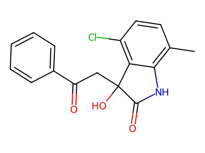 4-chloro-3-hydroxy-7-methyl-3-phenacyl-1H-indol-2-one structure