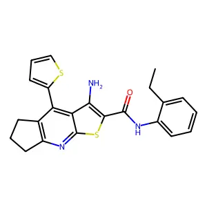 3-amino-N-(2-ethylphenyl)-4-(thiophen-2-yl)-6,7-dihydro-5H-cyclopenta[b]thieno[3,2-e]pyridine-2-carboxamide structure