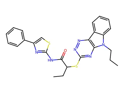 N-(4-phenyl-1,3-thiazol-2-yl)-2-[(5-propyl-[1,2,4]triazino[5,6-b]indol-3-yl)sulfanyl]butanamide structure