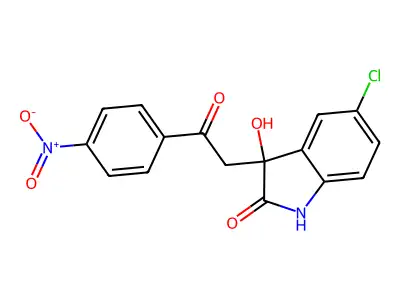 5-chloro-3-hydroxy-3-[2-(4-nitrophenyl)-2-oxoethyl]-1,3-dihydro-2H-indol-2-one structure