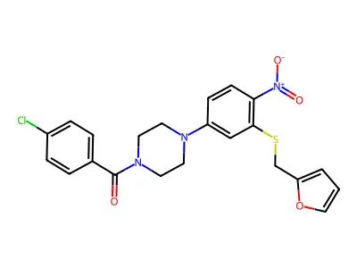 (4-chlorophenyl)-[4-[3-(furan-2-ylmethylsulfanyl)-4-nitrophenyl]piperazin-1-yl]methanone structure