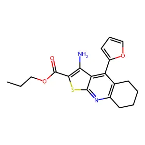 propyl 3-amino-4-(furan-2-yl)-5,6,7,8-tetrahydrothieno[2,3-b]quinoline-2-carboxylate structure