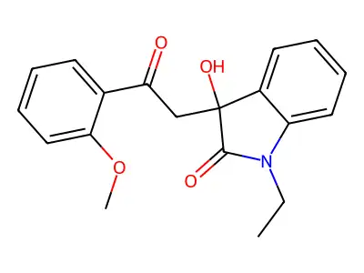 1-ethyl-3-hydroxy-3-[2-(2-methoxyphenyl)-2-oxoethyl]-1,3-dihydro-2H-indol-2-one structure