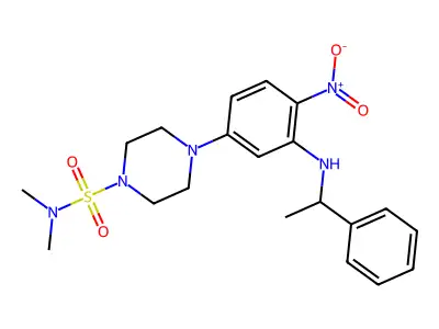 N,N-dimethyl-4-[4-nitro-3-(1-phenylethylamino)phenyl]piperazine-1-sulfonamide structure