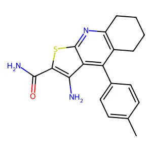 3-amino-4-(4-methylphenyl)-5,6,7,8-tetrahydrothieno[2,3-b]quinoline-2-carboxamide structure