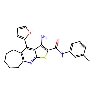 3-amino-4-(furan-2-yl)-N-(m-tolyl)-6,7,8,9-tetrahydro-5H-cyclohepta[b]thieno[3,2-e]pyridine-2-carboxamide structure