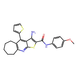 3-amino-N-(4-methoxyphenyl)-4-(thiophen-2-yl)-6,7,8,9-tetrahydro-5H-cyclohepta[b]thieno[3,2-e]pyridine-2-carboxamide structure