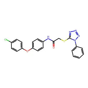 N-[4-(4-chlorophenoxy)phenyl]-2-(1-phenyltetrazol-5-yl)sulfanylacetamide structure