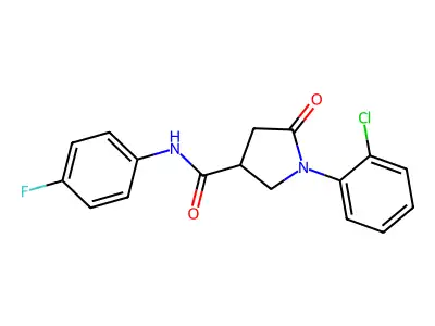 1-(2-chlorophenyl)-N-(4-fluorophenyl)-5-oxopyrrolidine-3-carboxamide structure