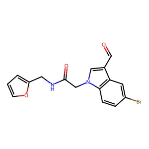 2-(5-bromo-3-formyl-1H-indol-1-yl)-N-(2-furylmethyl)acetamide structure