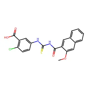 2-chloro-5-(3-(3-methoxy-2-naphthoyl)thioureido)benzoic acid structure