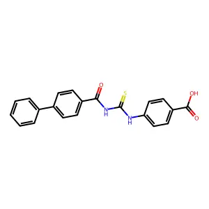 4-[[[[Oxo-(4-phenylphenyl)methyl]amino]-sulfanylidenemethyl]amino]benzoic acid structure