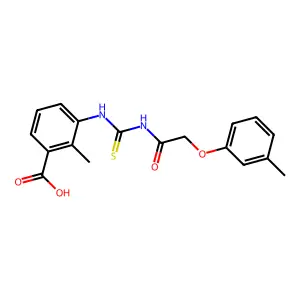 2-Methyl-3-({[(3-methylphenoxy)acetyl]carbamothioyl}amino)benzoic acid structure