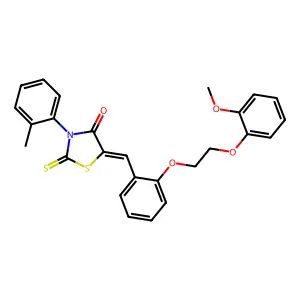 (5Z)-5-[[2-[2-(2-methoxyphenoxy)ethoxy]phenyl]methylidene]-3-(2-methylphenyl)-2-sulfanylidene-1,3-thiazolidin-4-one structure