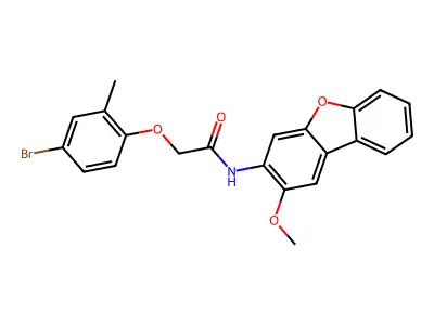 2-(4-bromo-2-methylphenoxy)-N-(2-methoxydibenzofuran-3-yl)acetamide structure