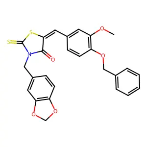 (5Z)-3-(1,3-benzodioxol-5-ylmethyl)-5-[(3-methoxy-4-phenylmethoxyphenyl)methylidene]-2-sulfanylidene-1,3-thiazolidin-4-one structure