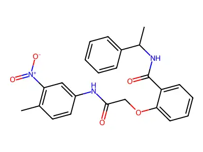 2-[2-(4-methyl-3-nitroanilino)-2-oxoethoxy]-N-(1-phenylethyl)benzamide structure