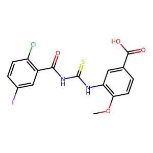 3-({[(2-Chloro-5-iodophenyl)carbonyl]carbamothioyl}amino)-4-methoxybenzoic acid structure
