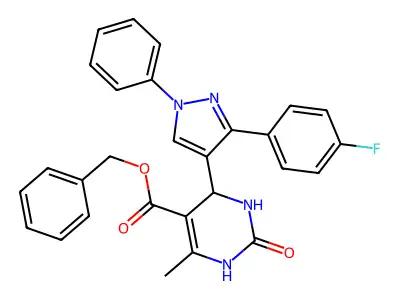 benzyl 4-[3-(4-fluorophenyl)-1-phenyl-1H-pyrazol-4-yl]-6-methyl-2-oxo-1,2,3,4-tetrahydropyrimidine-5-carboxylate structure