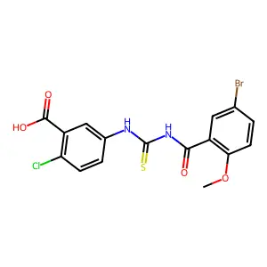 5-({[(5-Bromo-2-methoxybenzoyl)amino]carbonothioyl}amino)-2-chlorobenzoic acid structure