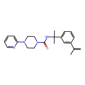 N-[2-(3-prop-1-en-2-ylphenyl)propan-2-yl]-4-pyridin-2-ylpiperazine-1-carboxamide structure