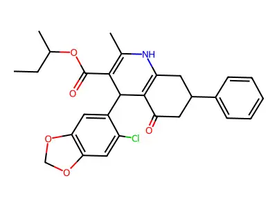 butan-2-yl 4-(6-chloro-1,3-benzodioxol-5-yl)-2-methyl-5-oxo-7-phenyl-1,4,5,6,7,8-hexahydroquinoline-3-carboxylate structure