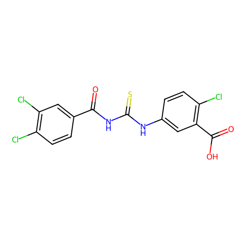 2-Chloro-5-({[(3,4-dichlorophenyl)carbonyl]carbamothioyl}amino)benzoic acid structure