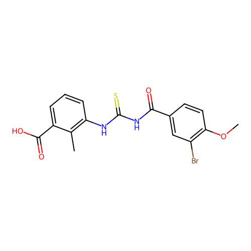 3-({[(3-Bromo-4-methoxybenzoyl)amino]carbonothioyl}amino)-2-methylbenzoic acid structure