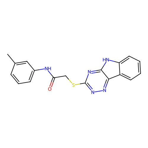 N-(3-methylphenyl)-2-(5H-[1,2,4]triazino[5,6-b]indol-3-ylsulfanyl)acetamide structure