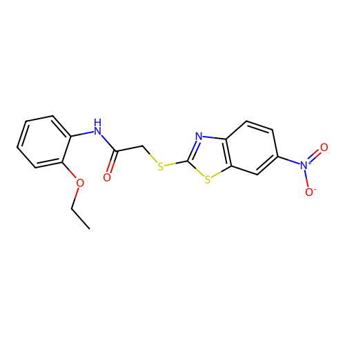 N-(2-ethoxyphenyl)-2-[(6-nitro-1,3-benzothiazol-2-yl)sulfanyl]acetamide structure