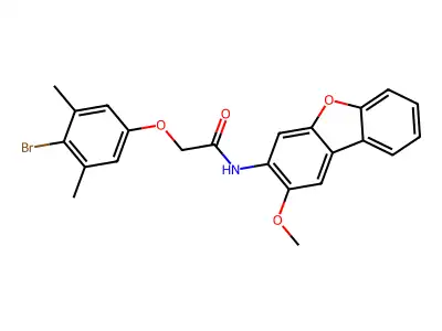 2-(4-bromo-3,5-dimethylphenoxy)-N-(2-methoxydibenzofuran-3-yl)acetamide structure