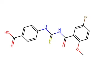 4-({[(5-Bromo-2-methoxyphenyl)carbonyl]carbamothioyl}amino)benzoic acid structure