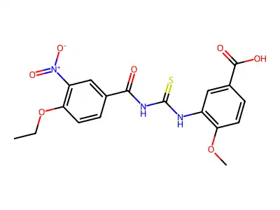 3-({[(4-Ethoxy-3-nitrophenyl)carbonyl]carbamothioyl}amino)-4-methoxybenzoic acid structure