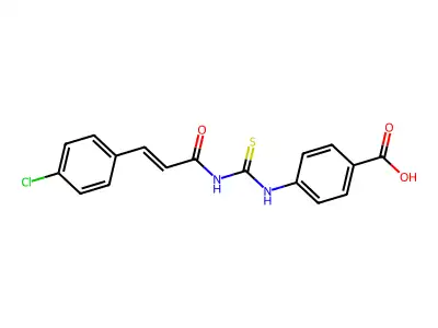 4-[[(E)-3-(4-chlorophenyl)prop-2-enoyl]carbamothioylamino]benzoic acid structure