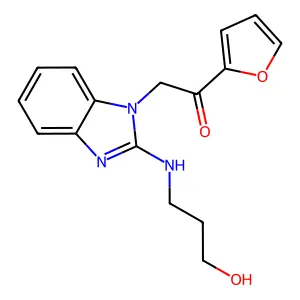 1-(furan-2-yl)-2-[2-(3-hydroxypropylamino)-3H-benzimidazol-1-ium-1-yl]ethanone structure