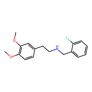 2-(3,4-Dimethoxyphenyl)-N-[(2-fluorophenyl)methyl]ethan-1-aminium structure