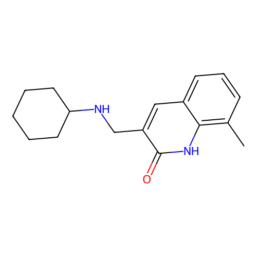 3-[(cyclohexylamino)methyl]-8-methylquinolin-2(1H)-one structure