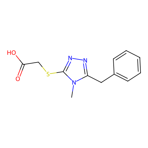 [(5-benzyl-4-methyl-4H-1,2,4-triazol-3-yl)sulfanyl]acetic acid structure