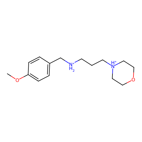 4-(3-{[(4-Methoxyphenyl)methyl]azaniumyl}propyl)morpholin-4-ium structure