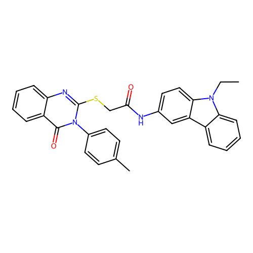 N-(9-ethylcarbazol-3-yl)-2-[3-(4-methylphenyl)-4-oxo-quinazolin-2-yl]sulfanyl-acetamide structure