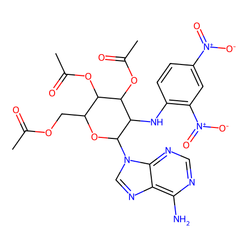 9-{3,4,6-tri-o-acetyl-2-deoxy-2-[(2,4-dinitrophenyl)amino]hexopyranosyl}-9h-purin-6-amine structure