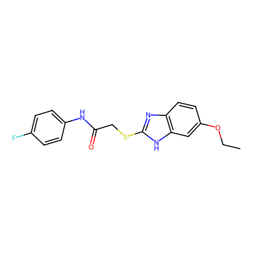 2-[(6-ethoxy-1H-benzimidazol-2-yl)sulfanyl]-N-(4-fluorophenyl)acetamide structure